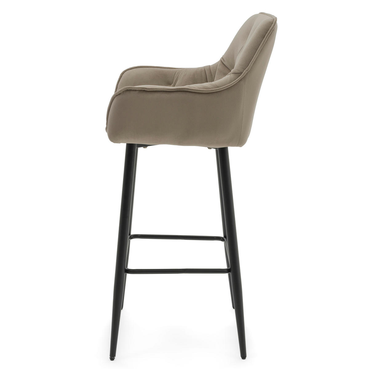 BARHOCKER SIENA gepolstert mit Steppung - dunkelbeige - Samt Velours - Hellbraun/Schwarz, Metall (53/107/52cm) - NEW HOME