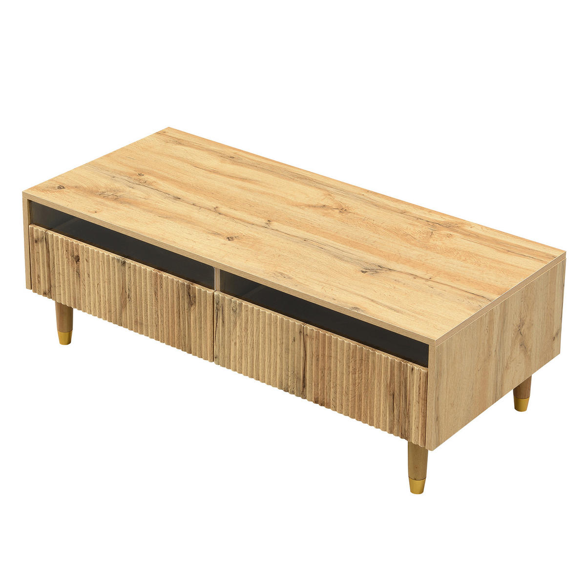 COUCHTISCH aus MDF 110x50x40 cm Holzfarbe mit 2 Schubladen und LED-Beleuchtung - Naturfarben, Holzwerkstoff (110/50/40cm) - IVMEU