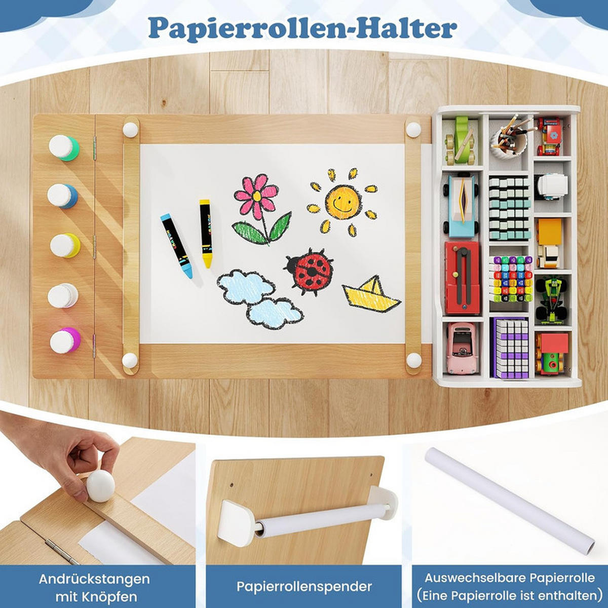 KINDERTISCHE mit Stühlen natur(3-tlg) - Naturfarben, Holzwerkstoff (120/75/60cm) - COSTWAY