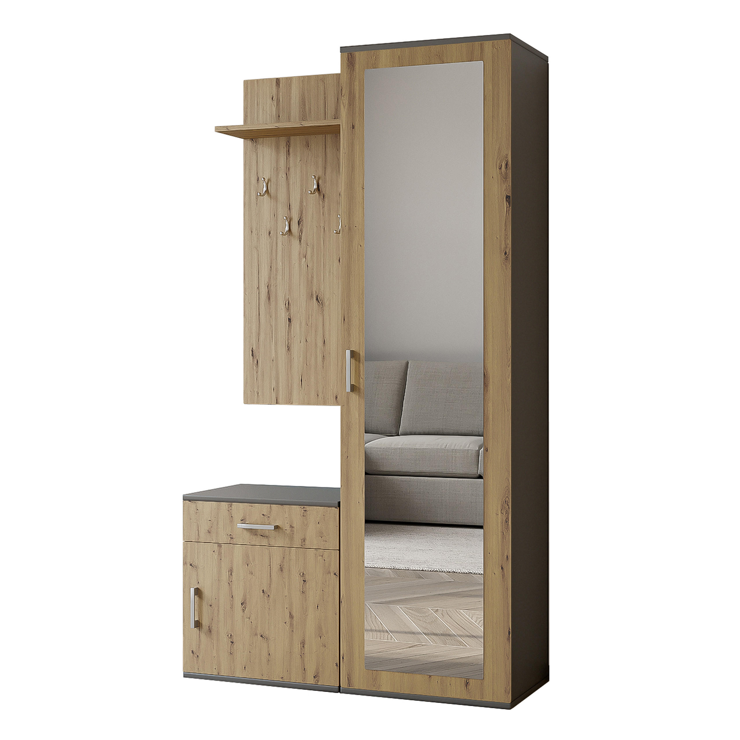 GARDEROBENSCHRANK VENTO 100/180,5/35 cm Modern Garderobe-Set Grau - Eiche Artisan/Grau, Holzwerkstoff (100/180.5/35cm) - MASSENO