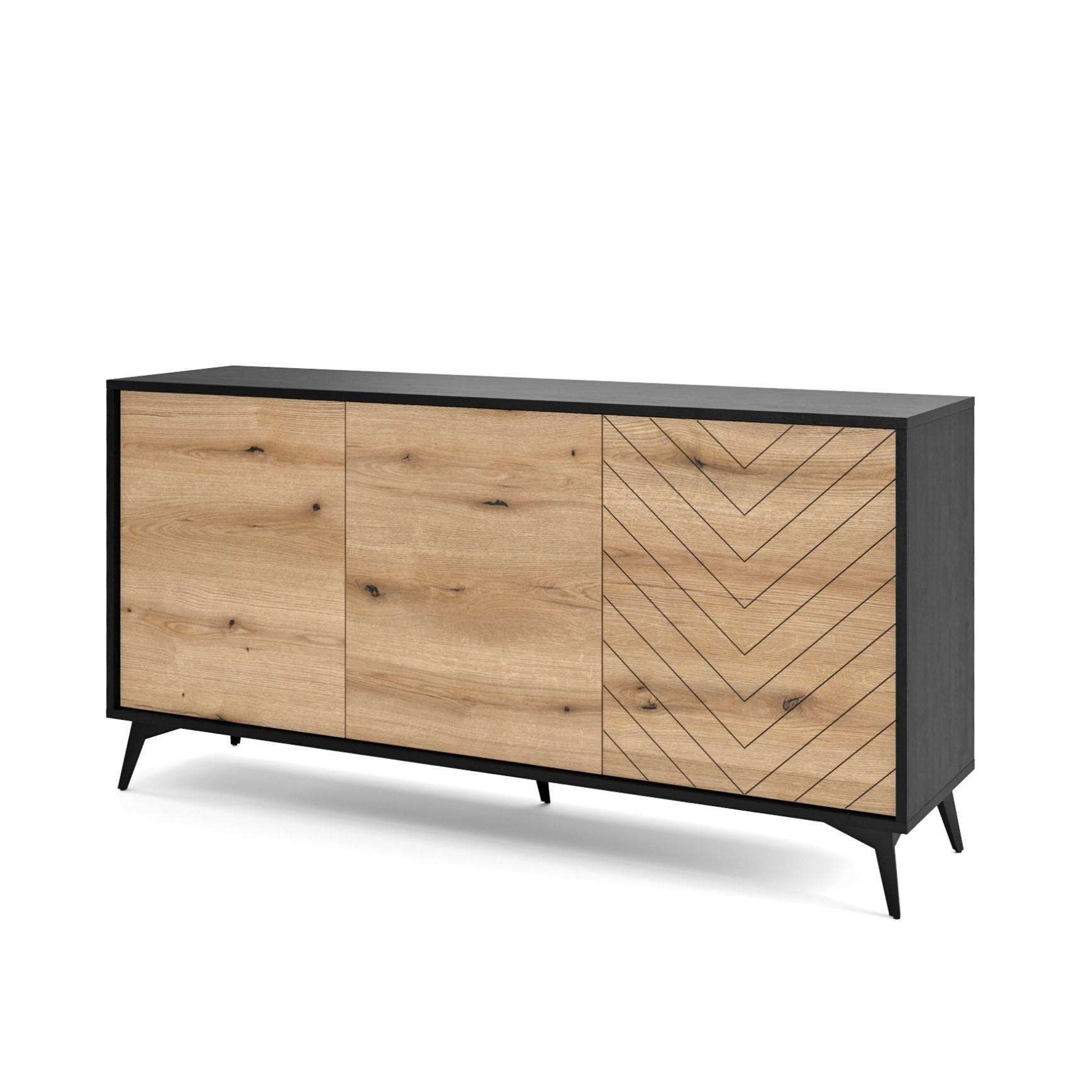 SIDEBOARD DIAMANTE 154/77/39 cm mit 3 Türen Schwarz - Schwarz/Eiche Artisan, Holzwerkstoff (154/77/39cm) - MASSENO