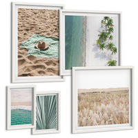 BILDER SET 5er Set - 50x50 cm & 20x30 cm & 40x60 cm Weißer Rahmen - Urlaubsblick Strand Meer - Weiß, Kunststoff (40/60cm) - TULUP