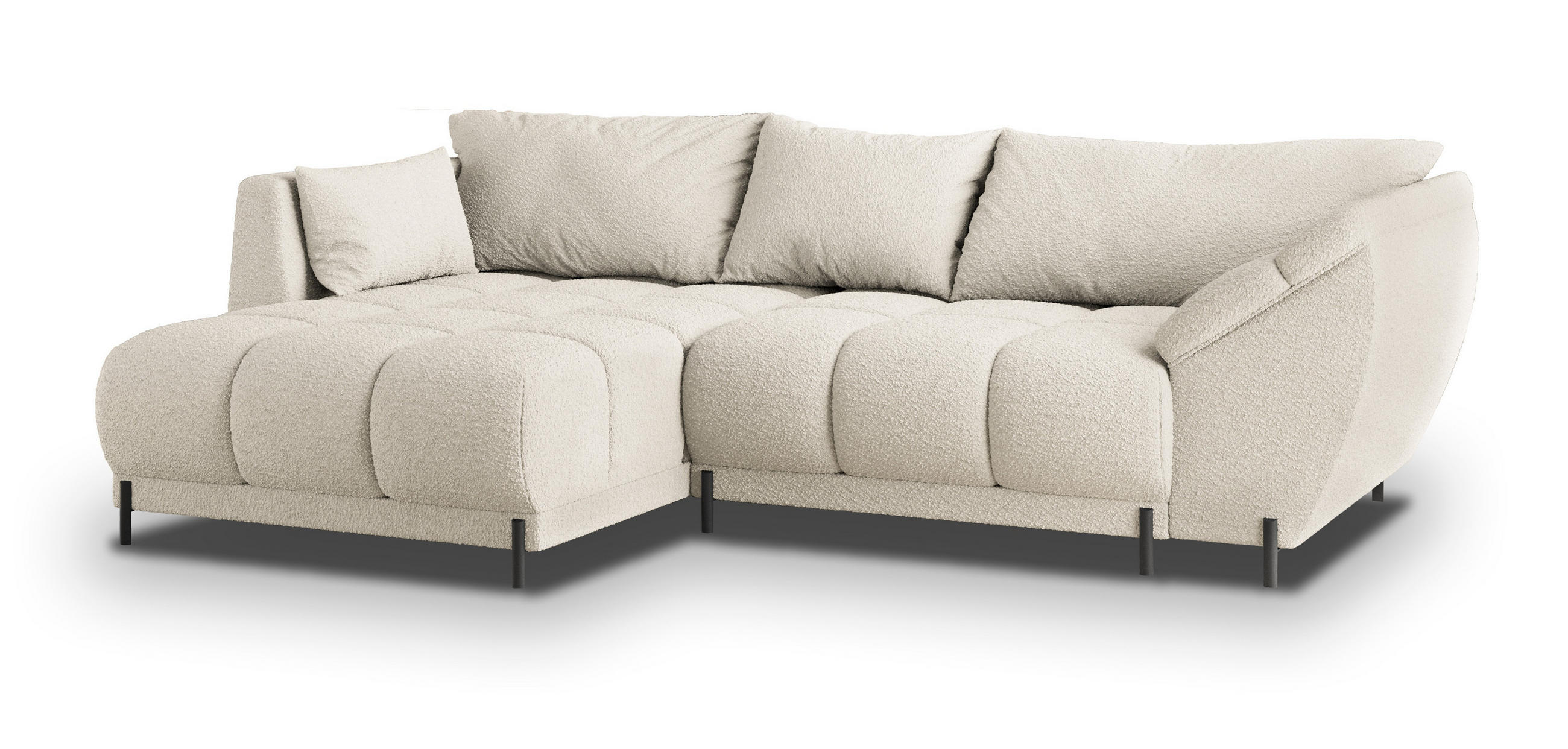 ECKSOFA VESTANO L-S Creme Boucle-Stoff mit Schlaffunktion - Creme, Holz (287/182cm) - MASSENO