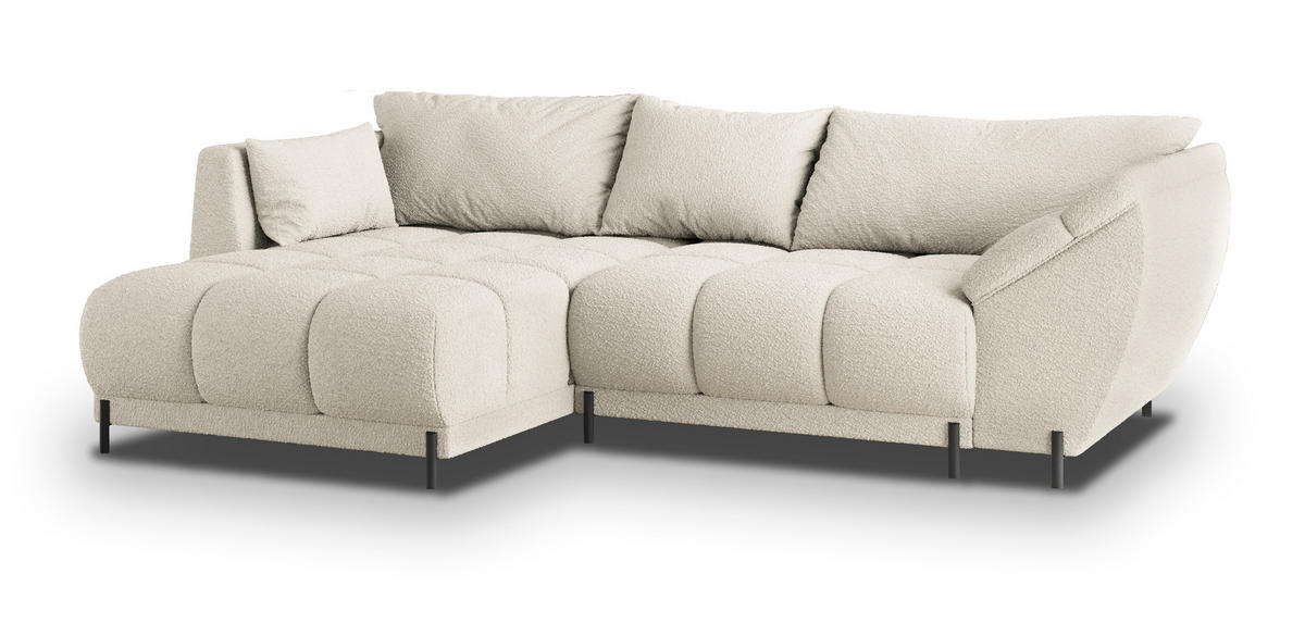 ECKSOFA VESTANO L-S Creme Boucle-Stoff mit Schlaffunktion - Creme, Holz (287/182cm) - MASSENO