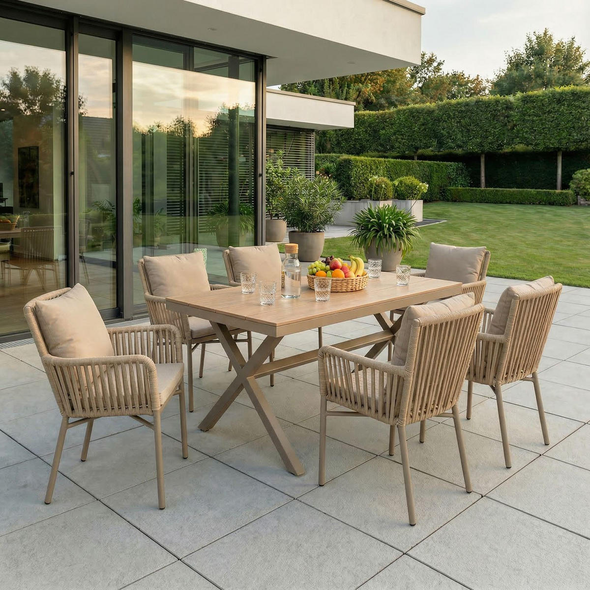 GARTENMÖBEL SET AFUERA 7ER SET BRAUN, CHAMPAGNE - Braun, Metall - CARO-Möbel