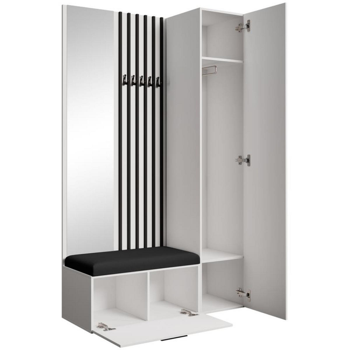 GARDEROBE Margaret II 121/203/43 mit Lamellen und Hochschrank - Schwarz/Weiß, Holzwerkstoff/Kunststoff (121/203/43cm) - Beautysofa