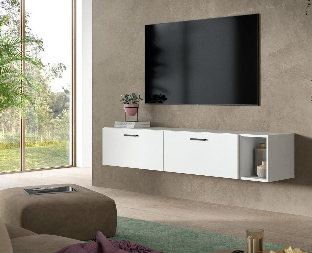TV-LOWBOARD weiß 176 cm, TV Unterteil hängend / stehend - Schwarz/Weiß, Holzwerkstoff/Kunststoff (176/32/34cm) - Inn.Furn