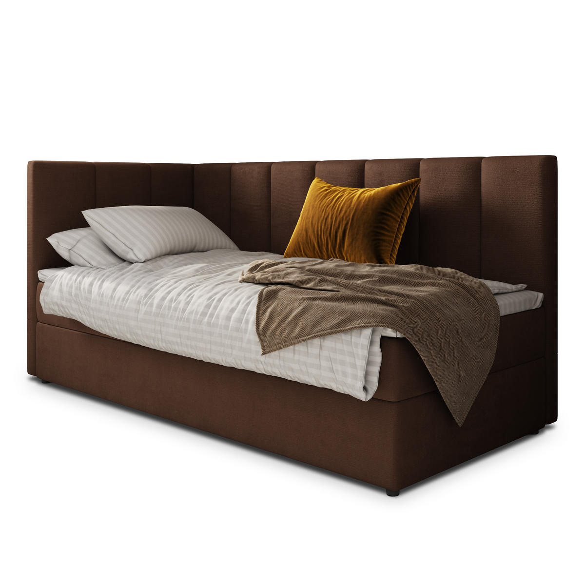 POSTEL BOXSPRING BEVE 100x200 cm, s matrací a úložným prostorem, hnědá - hnědá, kompozitní dřevo/textil (100/200cm) - MASSENO