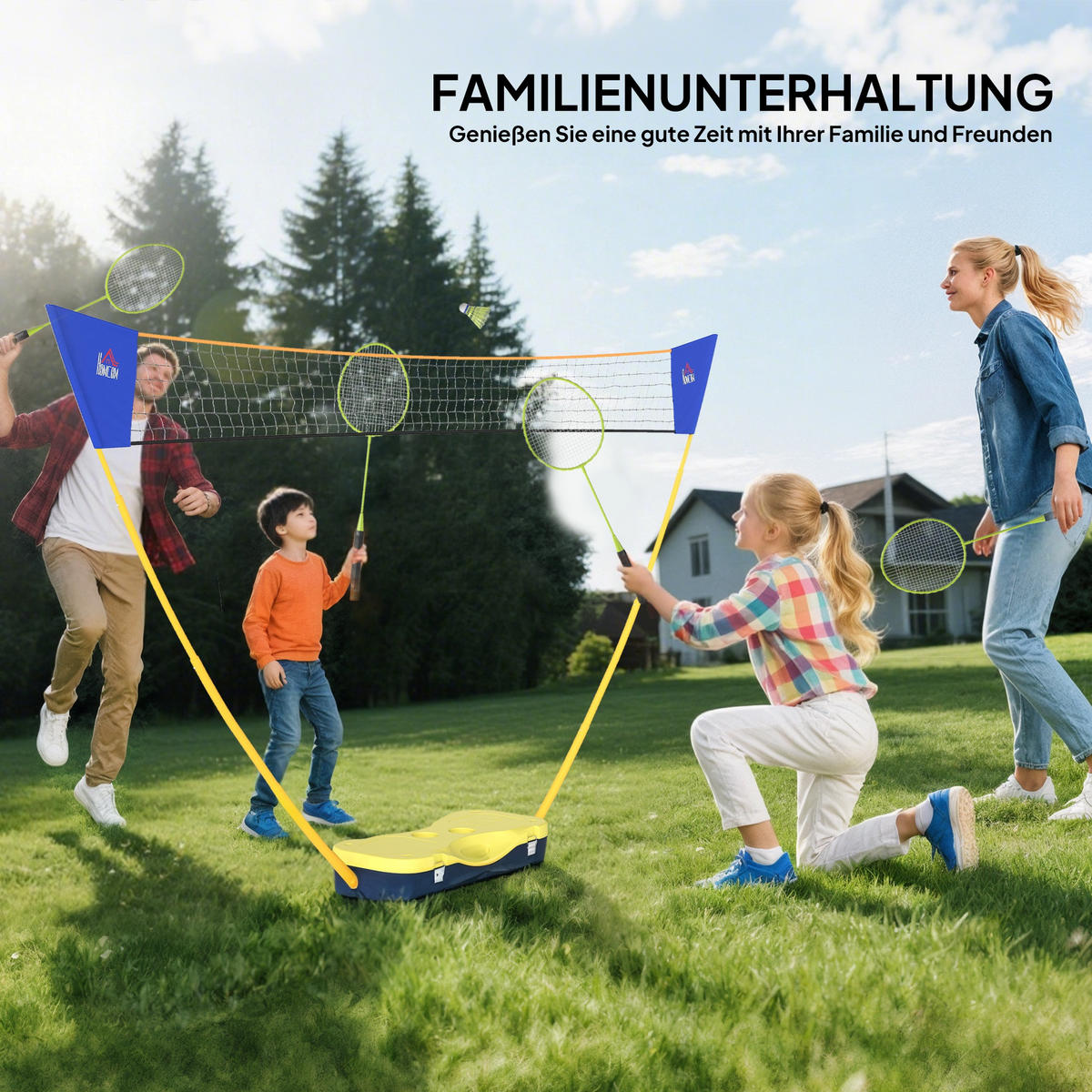BADMINTONOVÁ SÍŤ, plast, žlutá/modrá, 286L x 33B x 157H cm - žlutá, plast (33/286cm) - HOMCOM