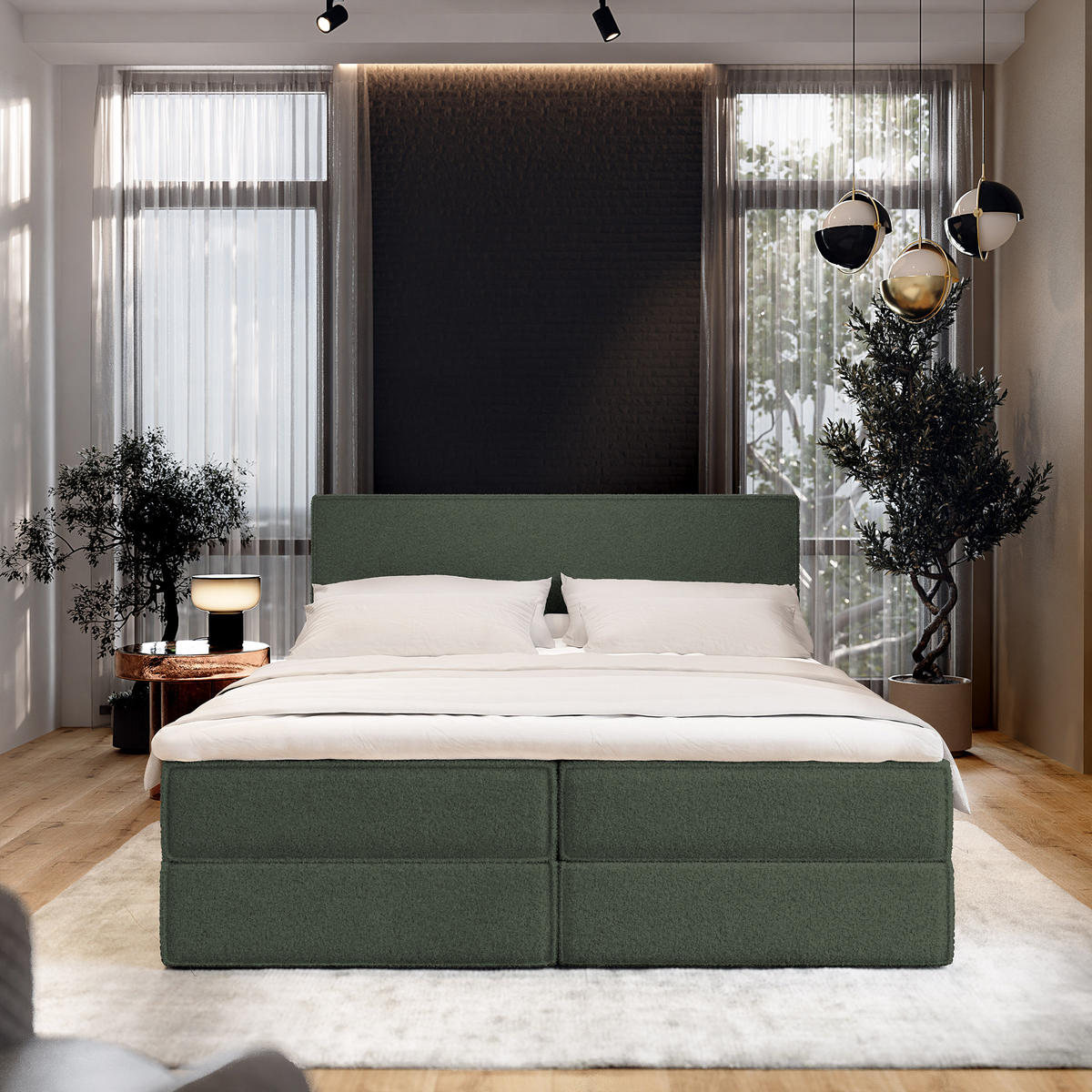 BOXBETT PELLIO 160x200 cm mit Matratze und Topper - Grün - Grün, Holz (160/200cm) - MASSENO