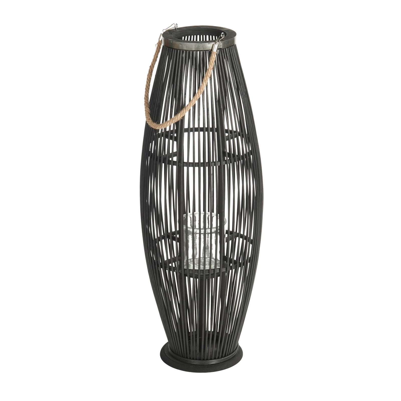 LATERNE Zya 80 Bambus, mit Henkel und Glaseinsatz schwarz - Schwarz, Holz (33/80/33cm) - CREEDWOOD