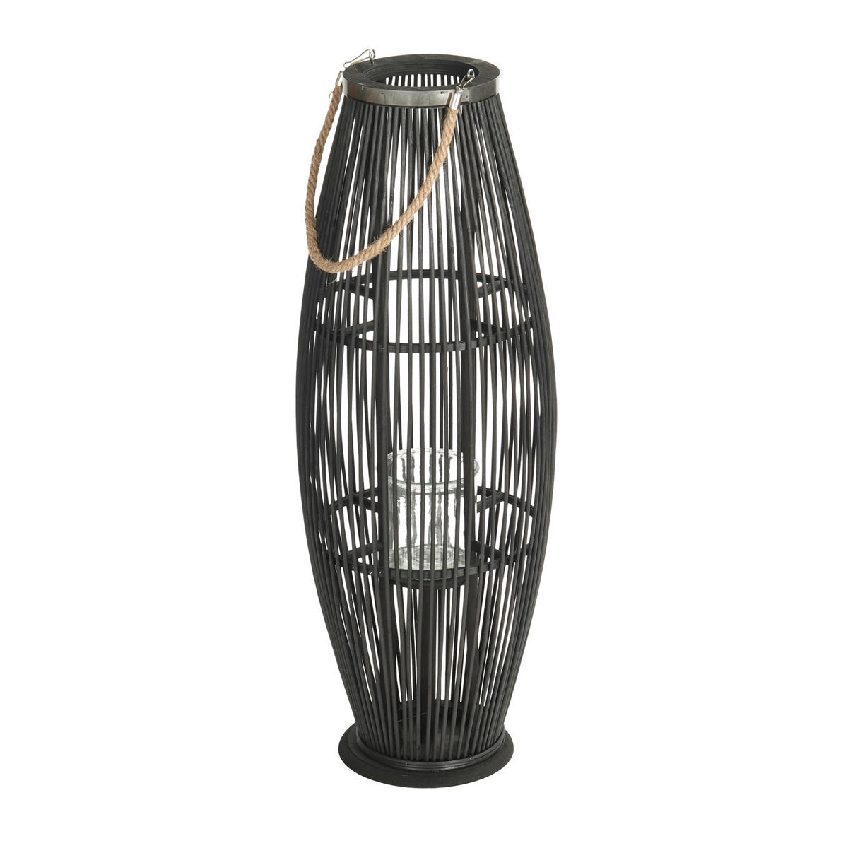 LATERNE Zya 80 Bambus, mit Henkel und Glaseinsatz schwarz - Schwarz, Holz (33/80/33cm) - CREEDWOOD