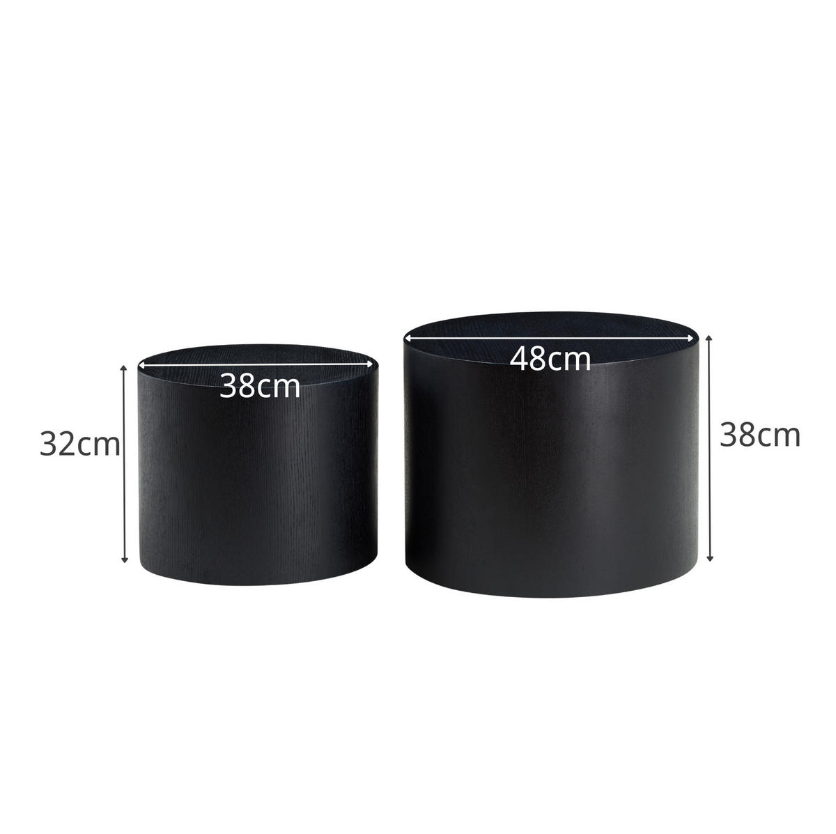 COUCHTISCH-SET 48/48/38 cm schwarz aus MDF platzsparend - Schwarz, Holzwerkstoff (48/48/38cm) - OKWISH
