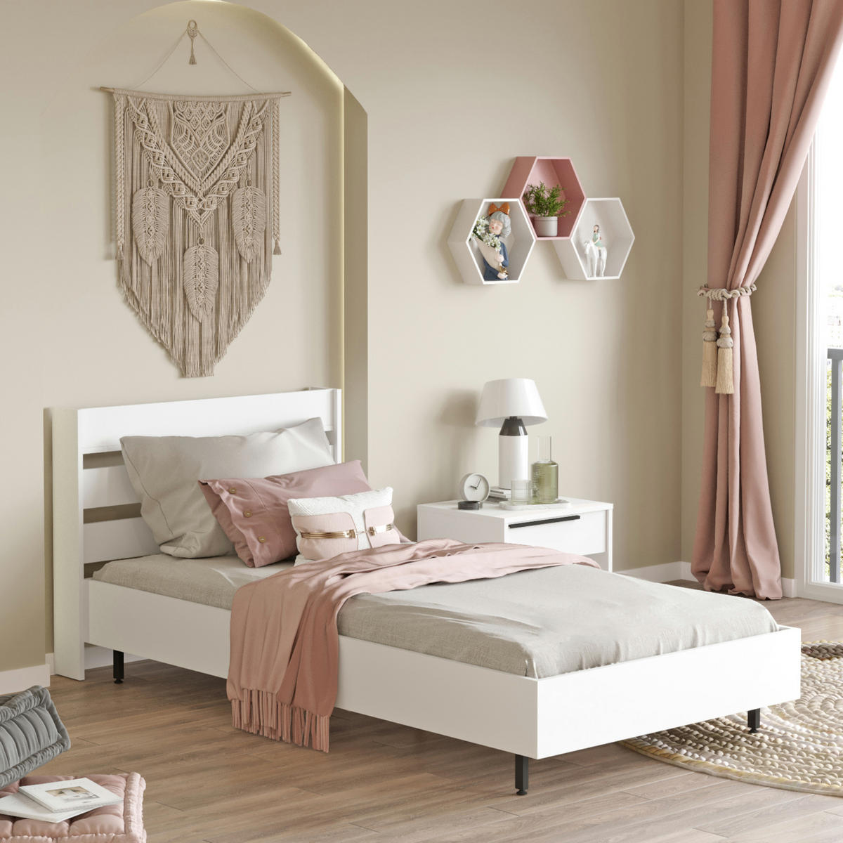 EINZELBETT Vesanto - Schwarz/Weiß, Holzwerkstoff/Metall (100/200cm) - [en.casa]