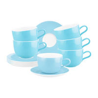 MILCHKAFFEETASSEN MIT UNTERTASSEN Liberty Pure Colors Lagoon Blue 380 ml 6er Set - Blau, Keramik (0.38L) - Seltmann Weiden