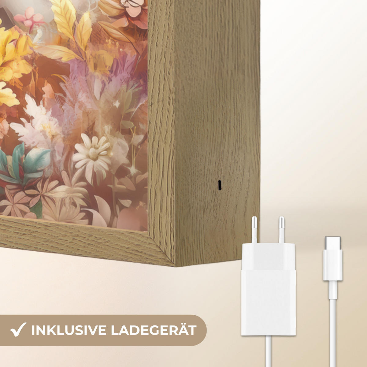NÁSTĚNNÁ LAMPA S AKUMULÁTOREM Jednorožec - Květiny - Motýl - Růžová 70x100 cm - béžová, kompozitní dřevo (70/100/8cm) - OnlyWow