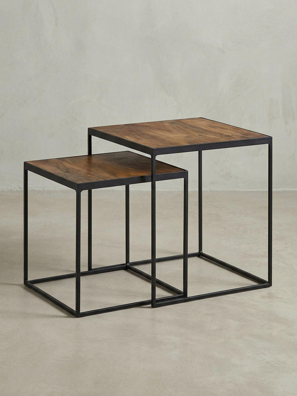 BEISTELLTISCH Set – 2-teilig Mango Massivholz Metall Braun Schwarz Industrial - Schwarz/Braun, Holz/Metall (40/40/44cm) - KADIMA DESIGN