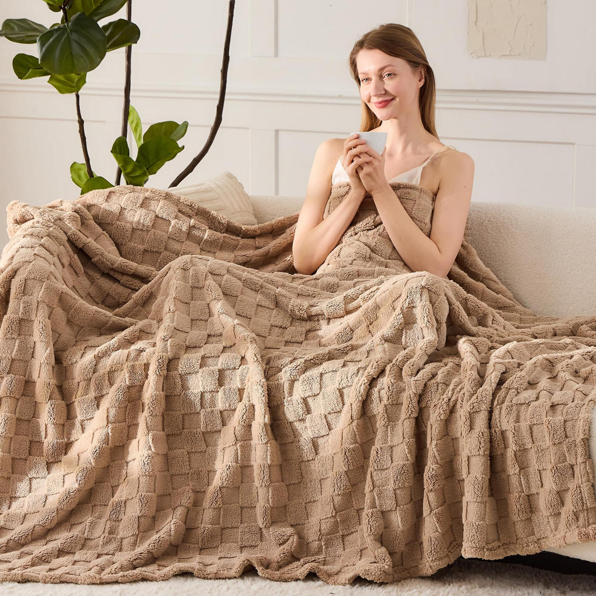 WOHNDECKE Uni Doubleface 150/200 cm - Braun, Textil (150/200cm) - Kaket