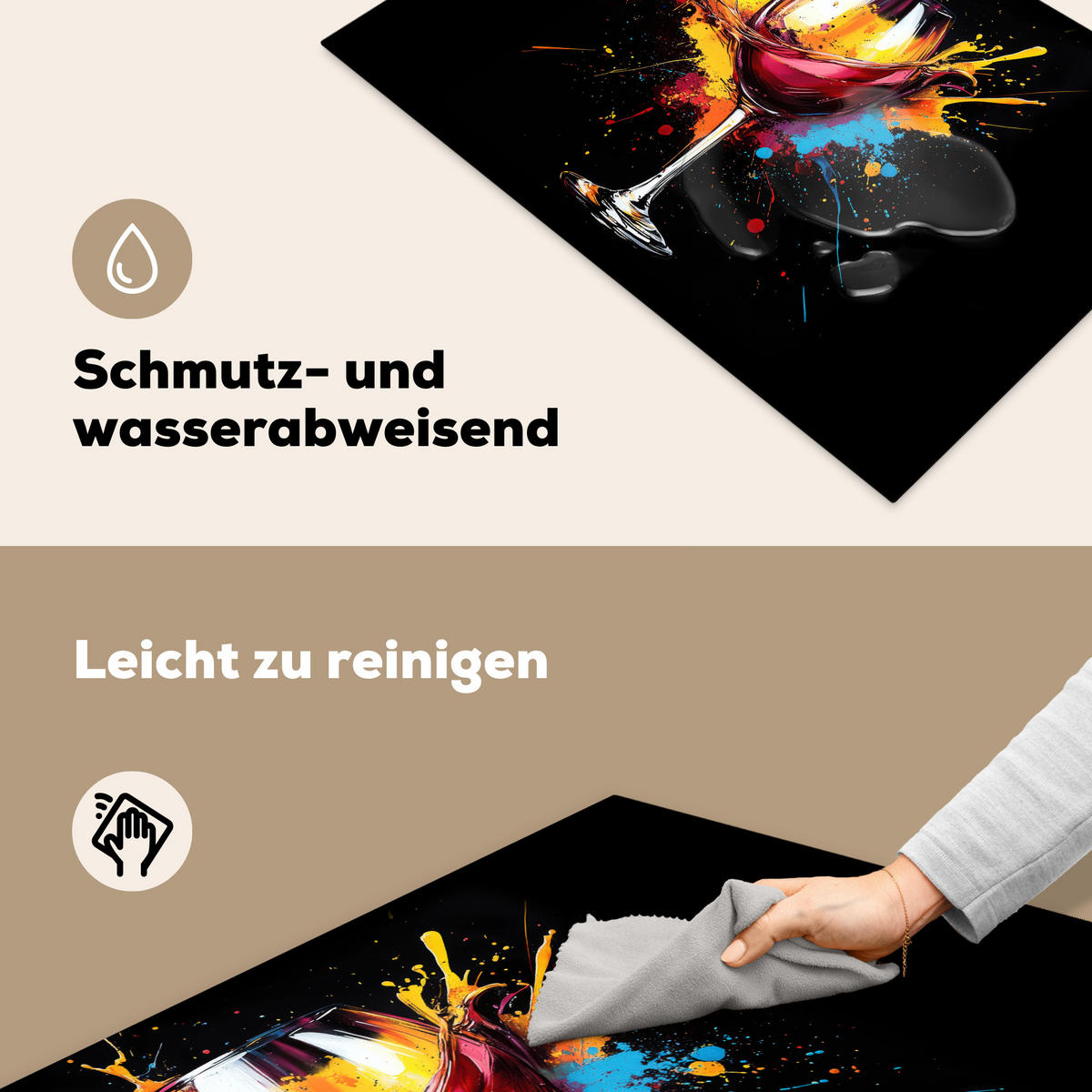 HERDABDECKPLATTE Wein - Glas - Graffiti - Getränk - Rot - Farbe 76x51 cm - Weinrot, Kunststoff (76/51.5/0.2cm) - MuchoWow