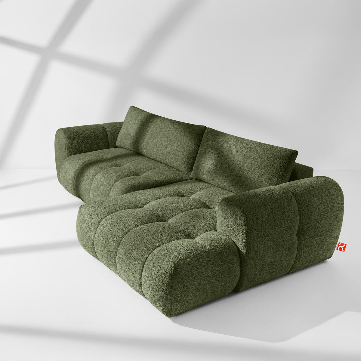 ECKSOFA RECHTS LIRA, Olivgrün, Bouclé - Olivgrün, Holz/Holzwerkstoff (295/112cm) - KONSIMO®