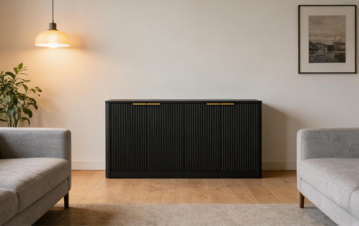 SIDEBOARD 150/40/70.5 cm Schwarz aus MDF mit 4 Türen - Schwarz, Holzwerkstoff (40/70.5/150cm) - OKMYHOME