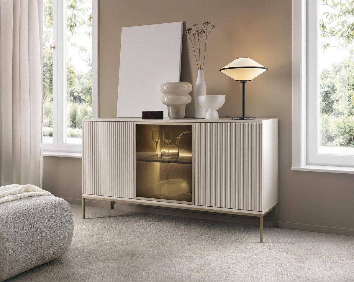 SIDEBOARD Kaschmir mit Glas LINO - Kaschmir, Holzwerkstoff (154/83/39cm) - Compleo24