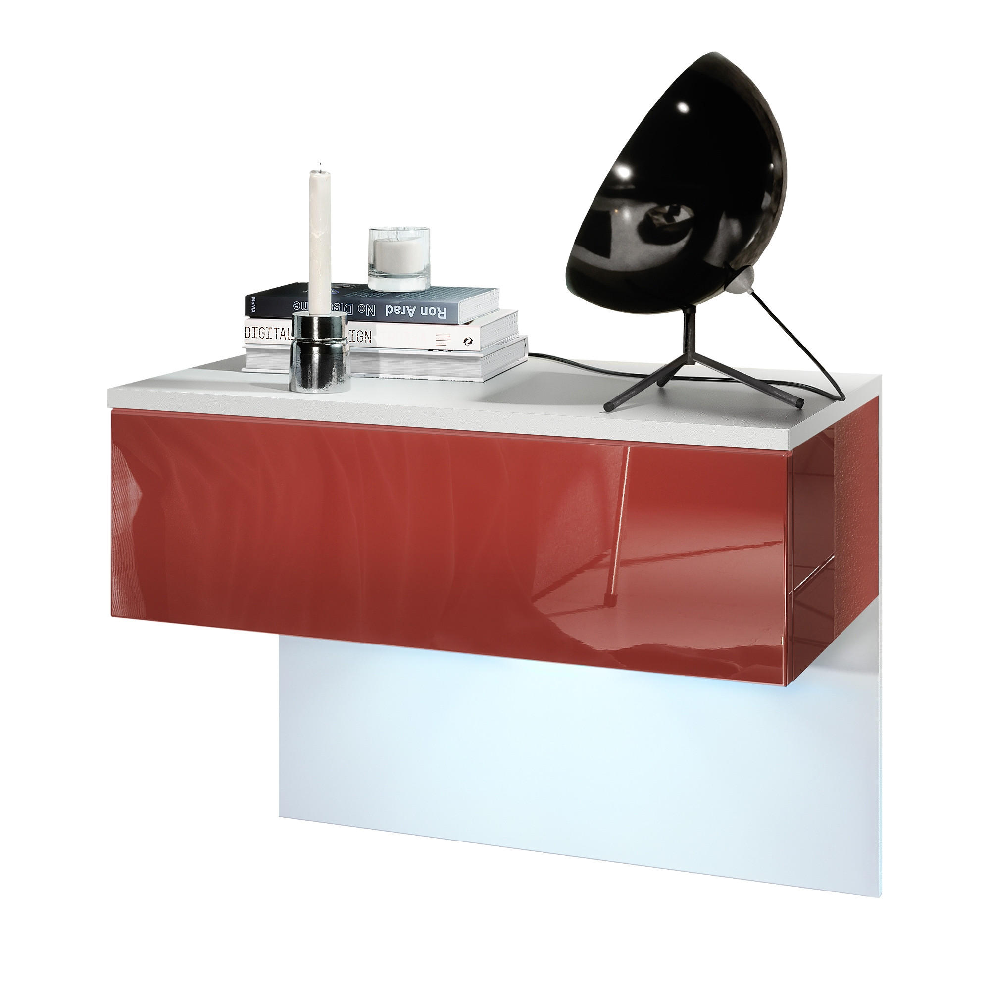 NACHTTISCH Sleep Fronten in Bordeaux Hochglanz - Bordeaux, Holzwerkstoff (60/46/35cm) - Vladon