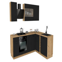 WINKELKÜCHE 240x180 cm mit Arbeitsplatte - SIMPLY Z3 - in Schwarz Matt / Eiche - Schwarz/Eiche Artisan, Holz (420/87/53cm)