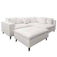 ECKSOFA mit Ottomane und Hocker - Hellgrau/Schwarz, Birkenholz/Textil (247/174cm) - home24