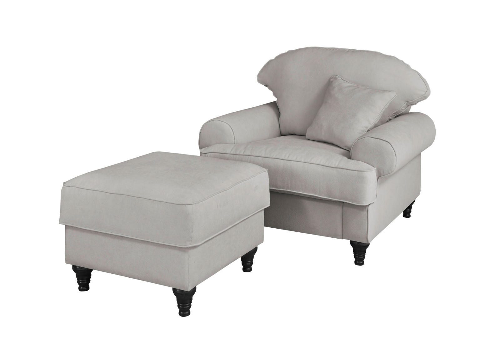 SESSEL-SET hellgrau Landhaus, Loungesessel inklusive Hocker - Hellgrau/Braun, Holz/Textil (175/95/110cm) - Furn.Design