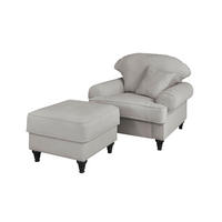 SESSEL-SET hellgrau Landhaus, Loungesessel inklusive Hocker - Hellgrau/Braun, Holz/Textil (175/95/110cm) - Furn.Design