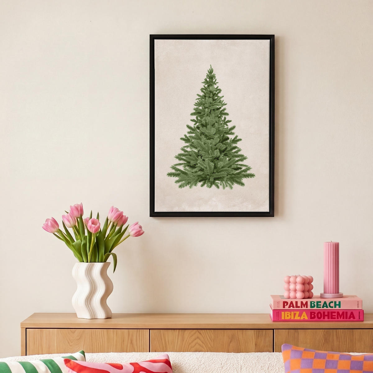 LEINWAND Bilder mit Rahmen - Weihnachtsbaum - Grün - Weihnachten - Feiertage - 20x30 - Olivgrün, Textil (20/30cm) - MuchoWow