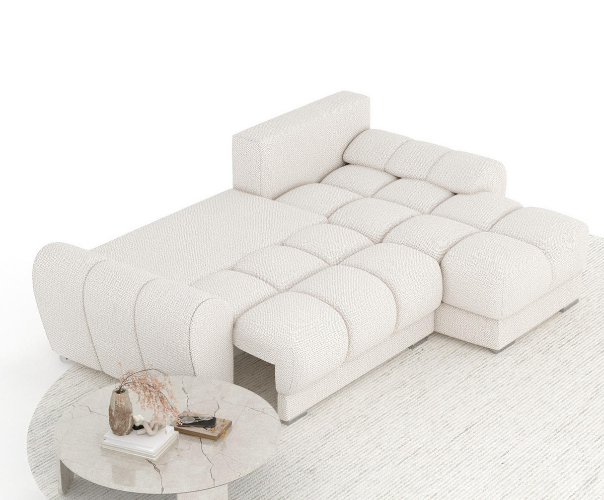 ECKSOFA MIT SCHLAFFUNKTION Peebles Creme Chenille-Stoff - Chromfarben/Creme, Holz/Holzwerkstoff (256/175cm) - Maison de Reve