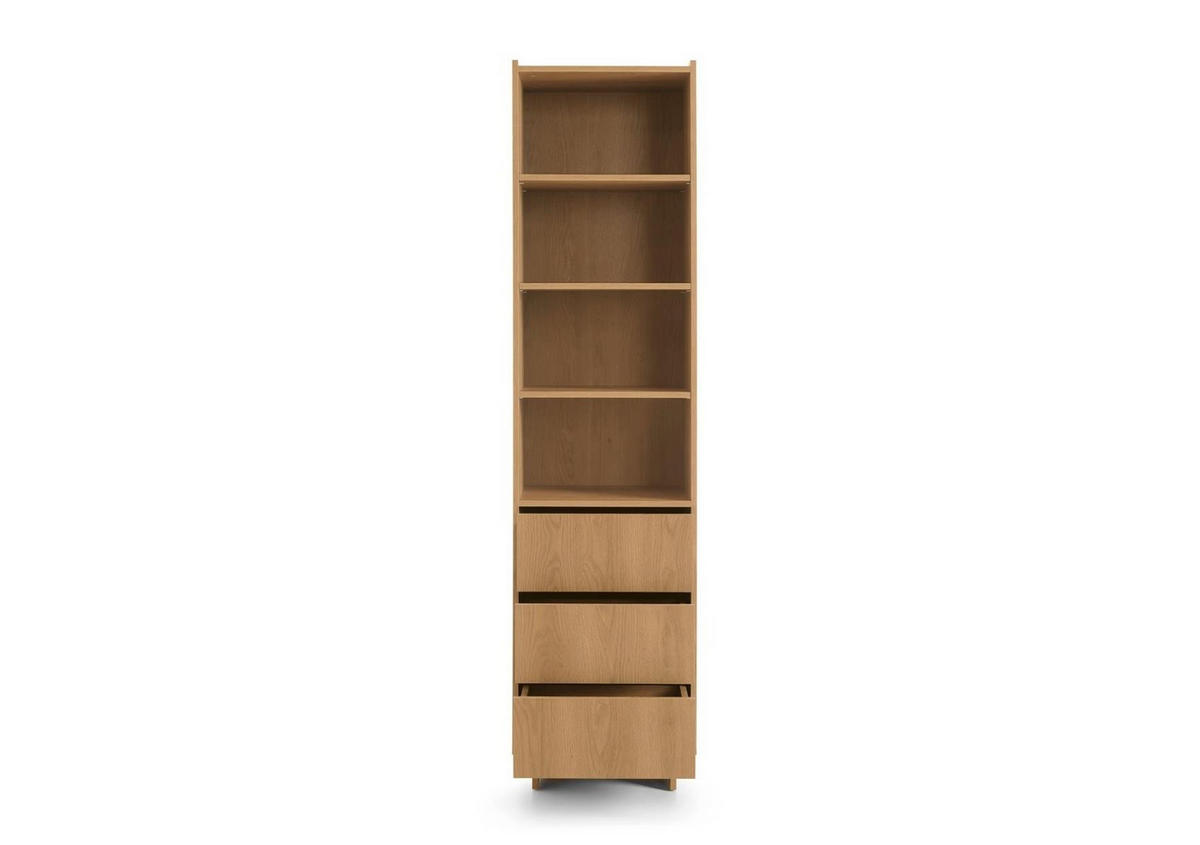 REGAL Suna Japandi Design Eiche Caramel 50 cm breit 3 Schubladen 200 cm hoch - Braun, Holzwerkstoff (50/200/39cm) - Bettso