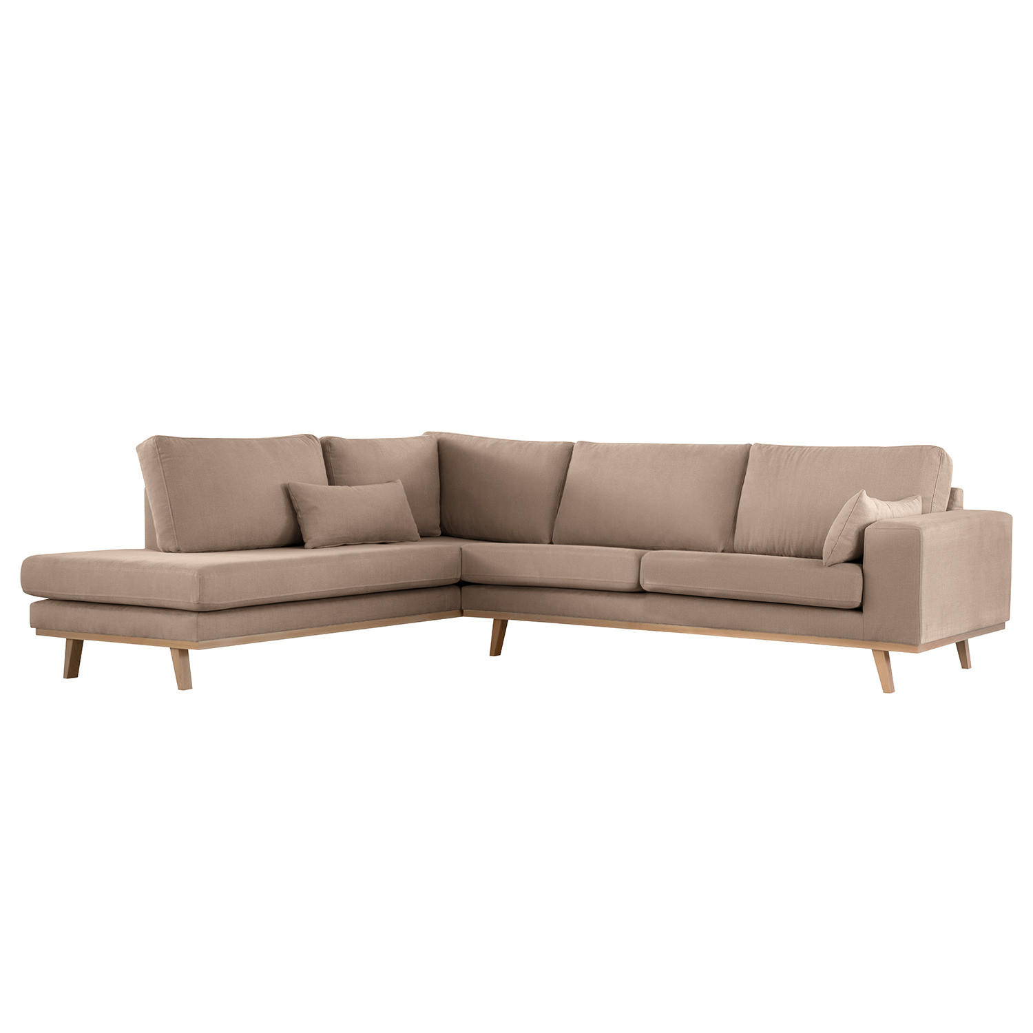ECKSOFA mit Ottomane - Taupe/Buchefarben, Buchenholz/Textil (287/219cm) - home24