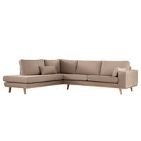 ECKSOFA mit Ottomane - Taupe/Buchefarben, Buchenholz/Textil (287/219cm) - home24