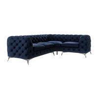 ECKSOFA Chesterfield Laura Marineblau Samt, Ottomane rechts - Silberfarben/Dunkelblau, Holz/Textil (264/204cm) - S-Style Möbel