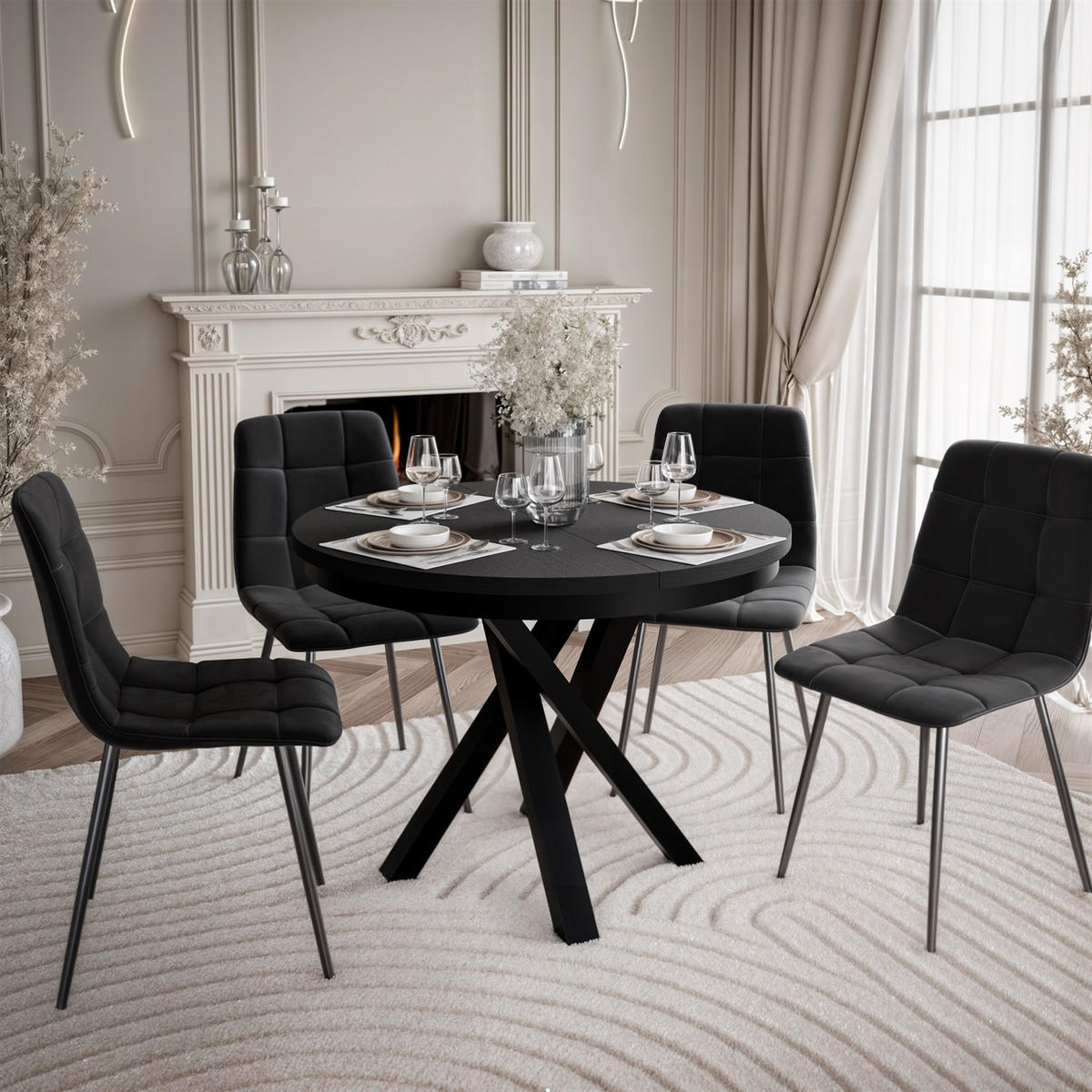 Ausziehbarer Esstisch LUMI, Schwarz - Schwarz, Holzwerkstoff (100/100/75cm) - Lookway