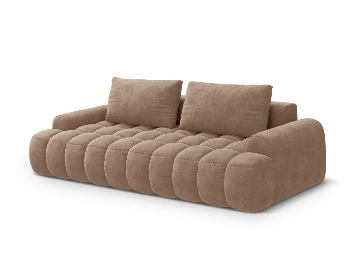 AUSKLAPPBARES-SOFA mit Bettkasten Linz aus Samt dunkelbeige 4 Sitzplätze - Mokka, Textil (100/84/250cm) - Cosmopolitan Design
