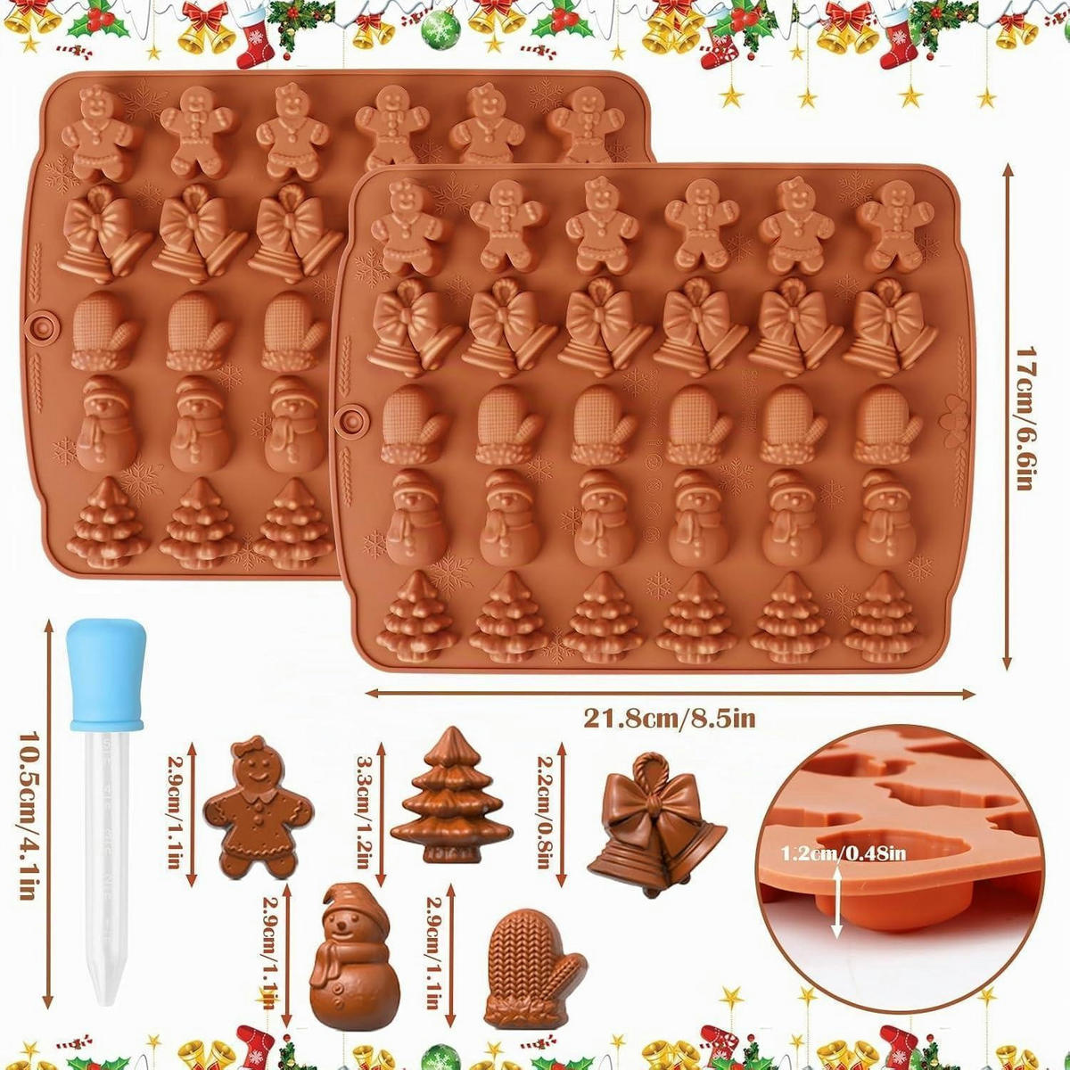 SCHOKOLADENFORMEN 2-teiliges Set Silikon Weihnachten 30 Hohlräume - Braun, Kunststoff