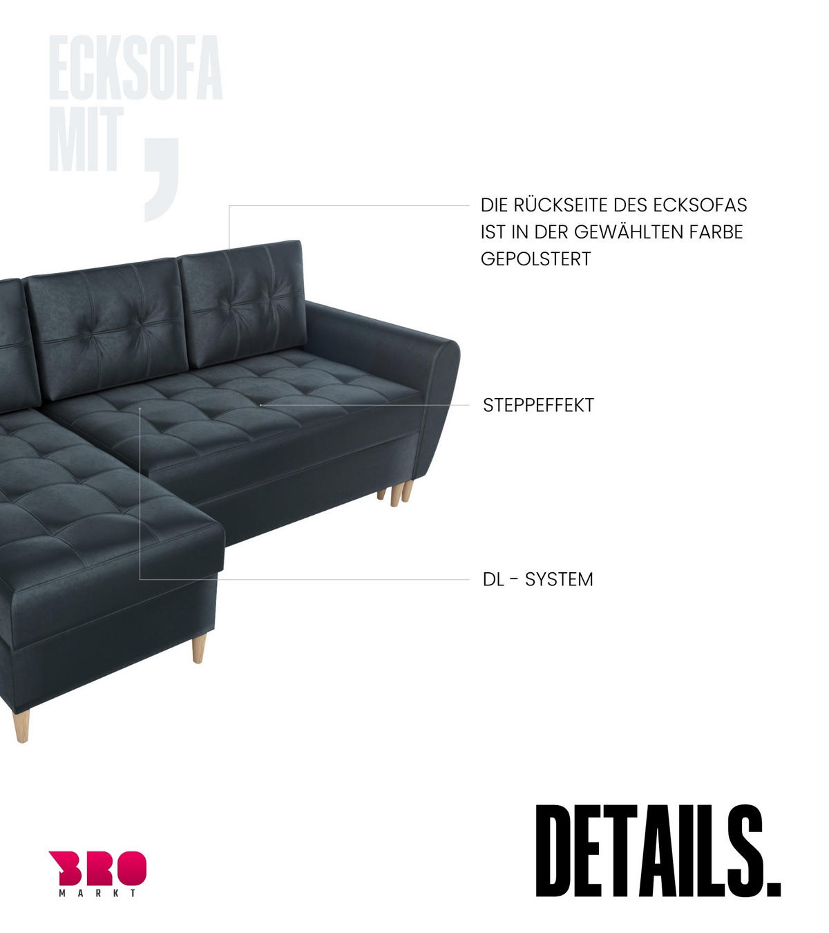 ECKSOFA Henry mit Schlaffunktion Graphit Samtstoff - Graphitfarben, Textil (232/141cm) - Bromarkt