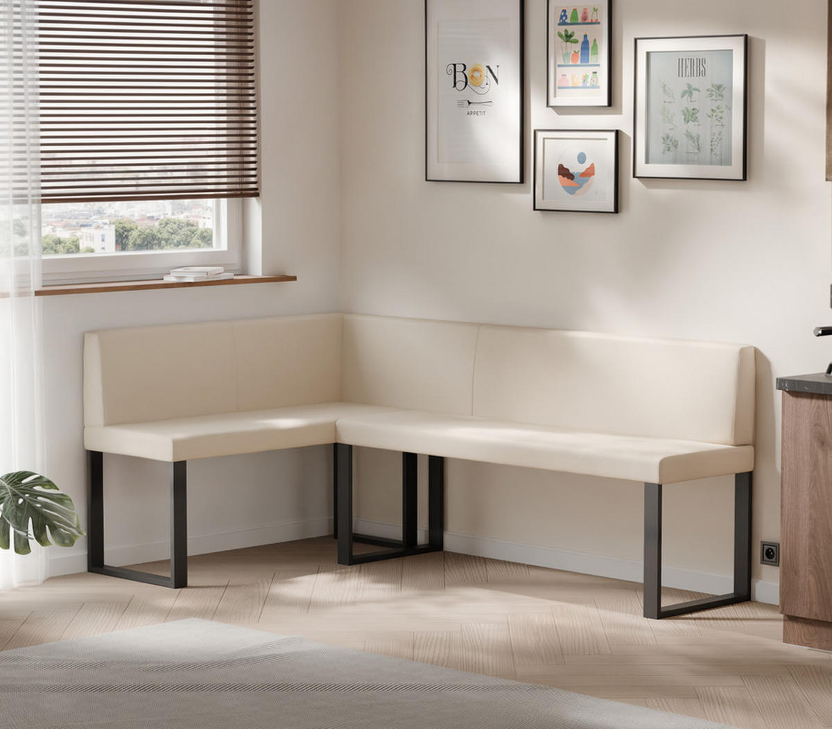 ECKBANK links SANA U Kunstleder glatt, 142/196 cm Beige - Beige, Kunststoff/Textil (142/196cm) - Idohome