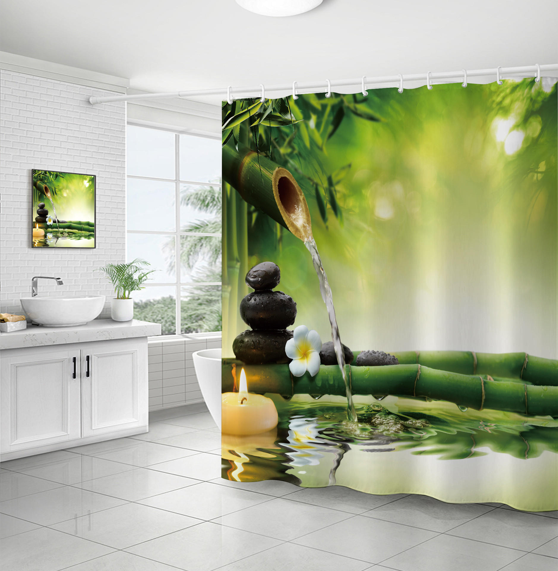 DUSCHVORHANG Grün Bambus Polyester wasserdicht schimmelresistent maschinenwaschbar für Badezimmer - Grün, Textil (180/180cm) - MCBOSON