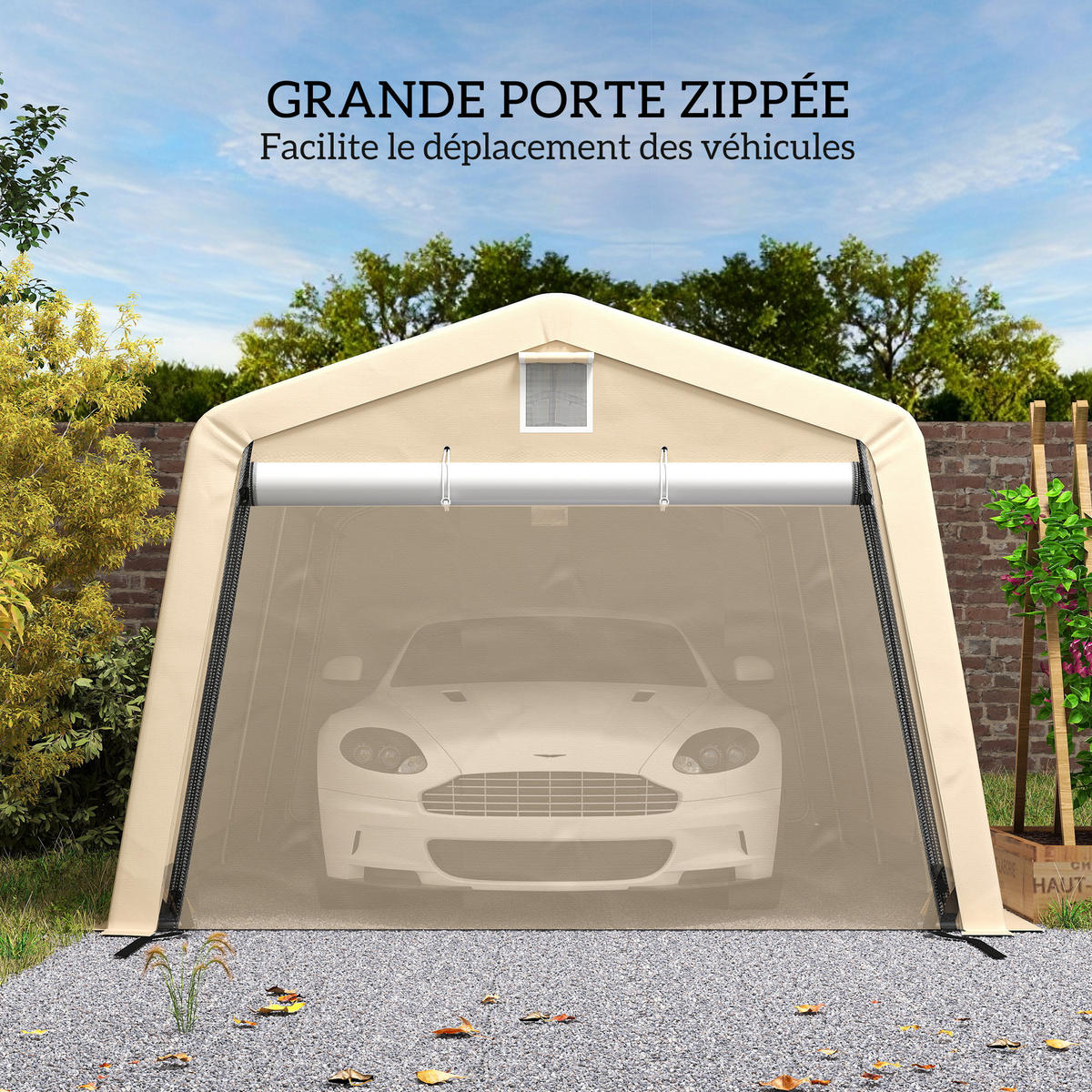 CARPORT DE-12646 620/330/240 cm 150 g/m² wasserdicht mit Rolltür Grau - Mokka, Kunststoff (330/240/618cm) - ComfortXL