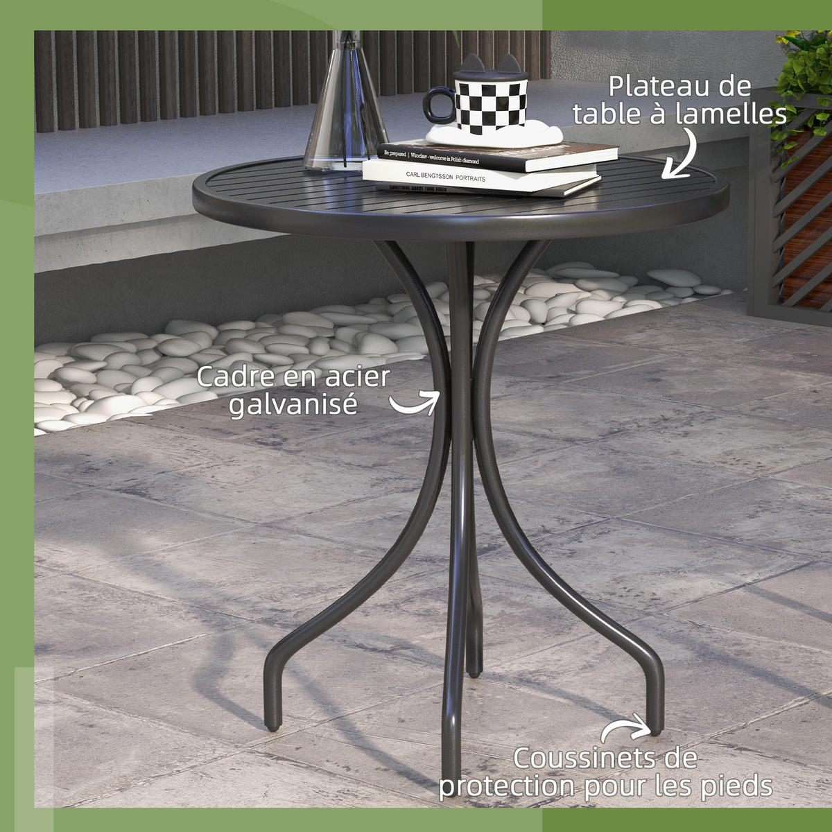 GARTENTISCH DE-14091 mit Lattenplatte Schwarz - Schwarz, Metall (66/66/71.5cm) - ComfortXL