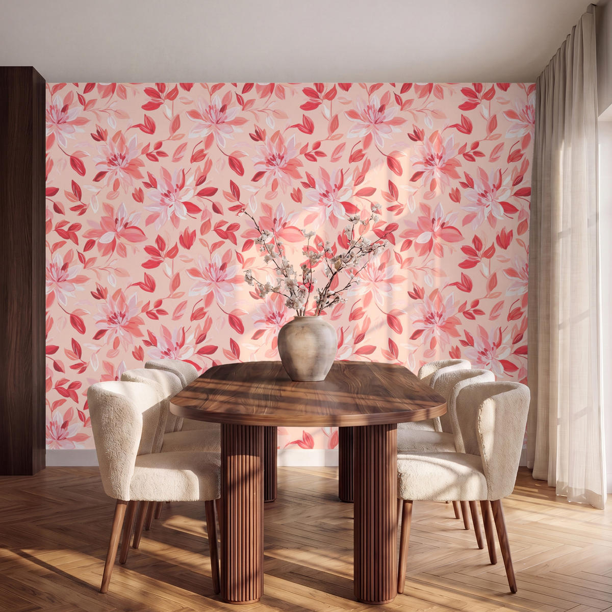 TAPETE - Botanisch - Blumen - Rot - 280x200 cm - Koralle, Papier (280/200cm) - OnlyWow