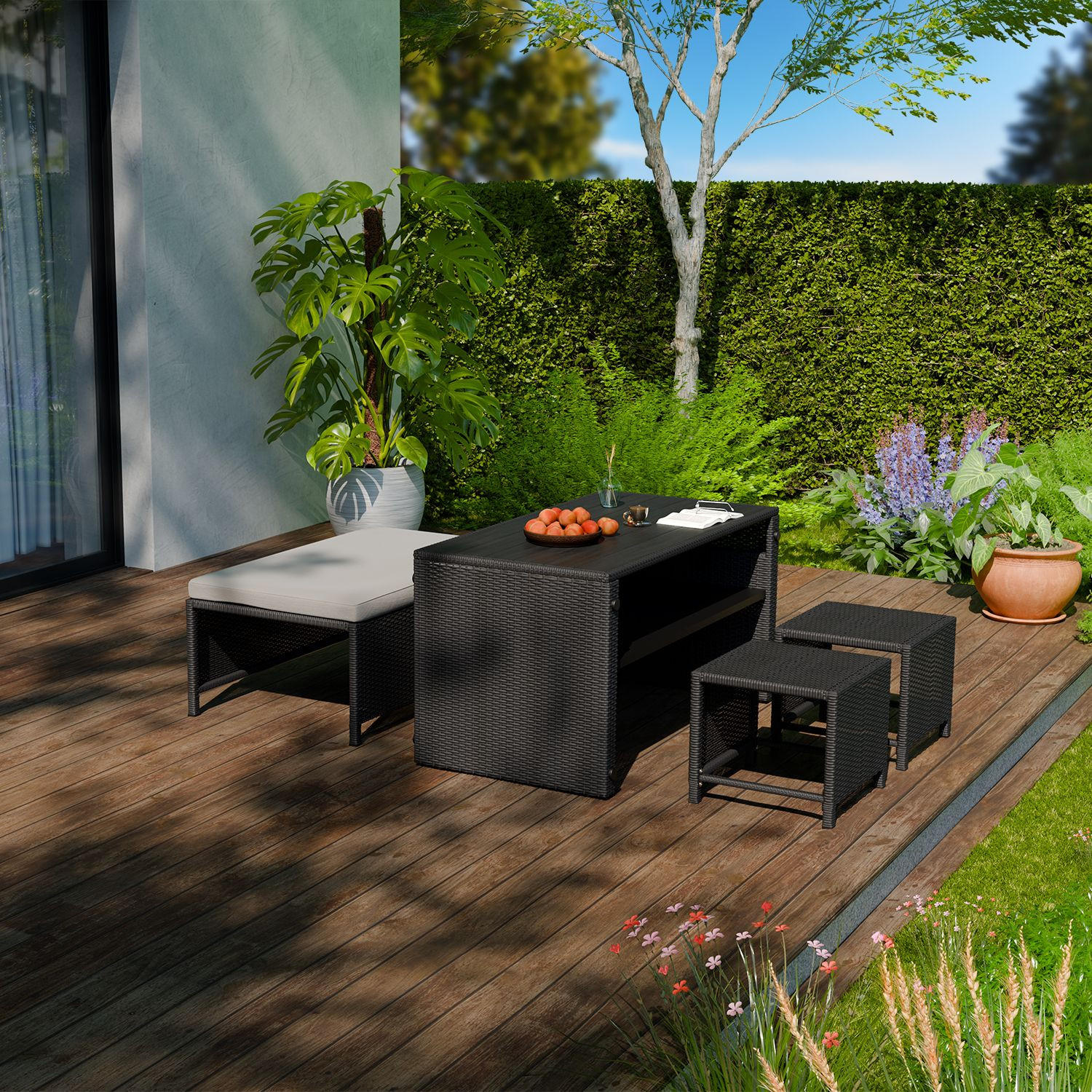 GARTENMÖBELSET Jamaika schwarz (4-tlg.) - Schwarz, Kunststoff/Metall - Juskys
