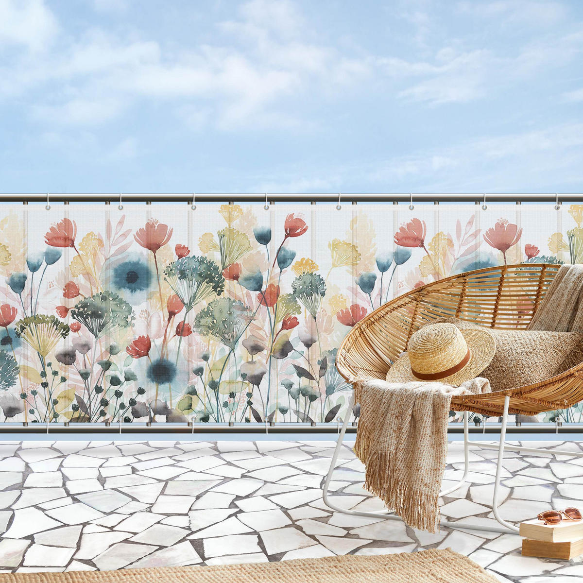 BALKON SICHTSCHUTZ Wildblumen im Sommer III 350/100 cm - Multicolor, Kunststoff (350/100cm) - Bilderwelten
