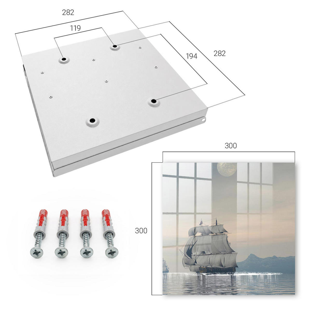 SCHLÜSSELBOX Weiß 30x30 cm – Türöffnung nach rechts - Seekreuzfahrt - Grau, Metall (30/30/5cm) - TULUP