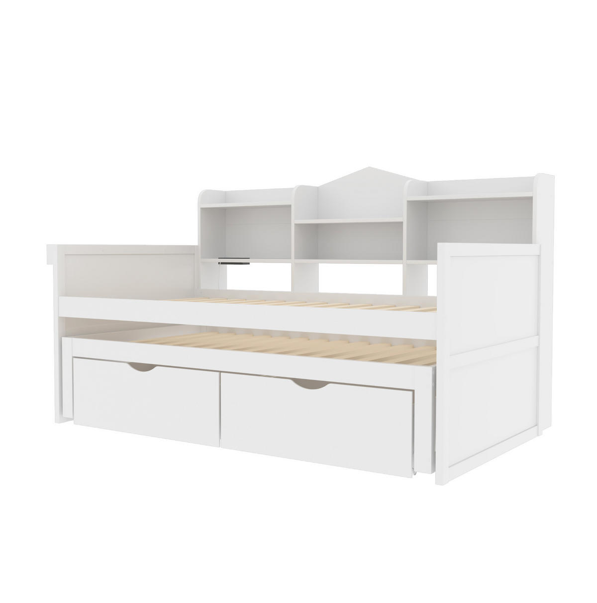 JEDNOLŮŽKO 90/200 cm bílé z dřeva s výsuvným lůžkem USB zásuvkou a úložným prostorem - bílá, dřevo (90/200cm) - OKWISH